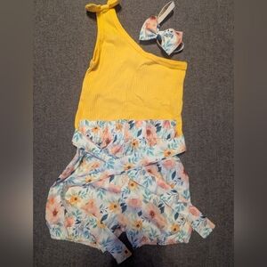 Yellow and Floral Dress with Matching Headband